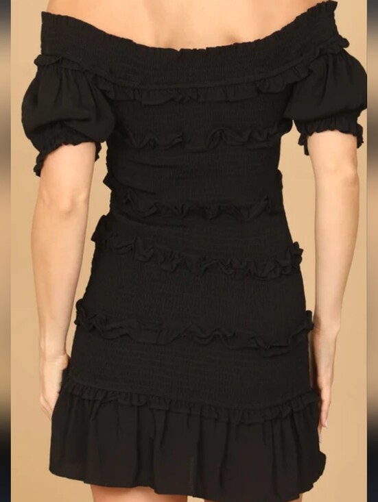 The Impeccable Pig Dresses & Skirts - The Impeccable Pig Black Off-Shoulder Ruffle Mini Dress